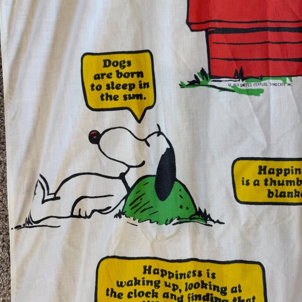 Vintage 1971 Peanuts Snoopy Charlie Brown Twin Flat Sheet JCPenney Muslin White